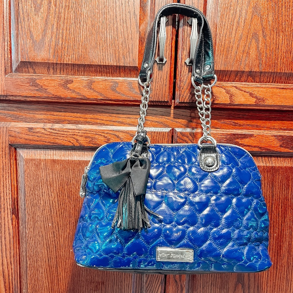 Betsey Johnson Blue Quilted Hearts Handbag